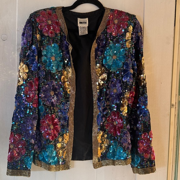 Leslie Fay Jackets & Blazers - Vintage Leslie Faye Sequin Beaded Silk Evening Blazer Jacket. Medium.